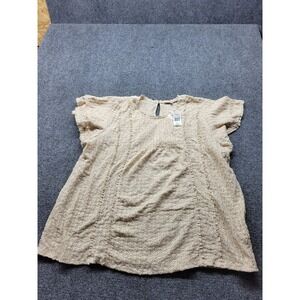 My Danielle Ivory Pointelle Ruffle Top Short Sleeve Lace Blouse XXL MD25230KTN